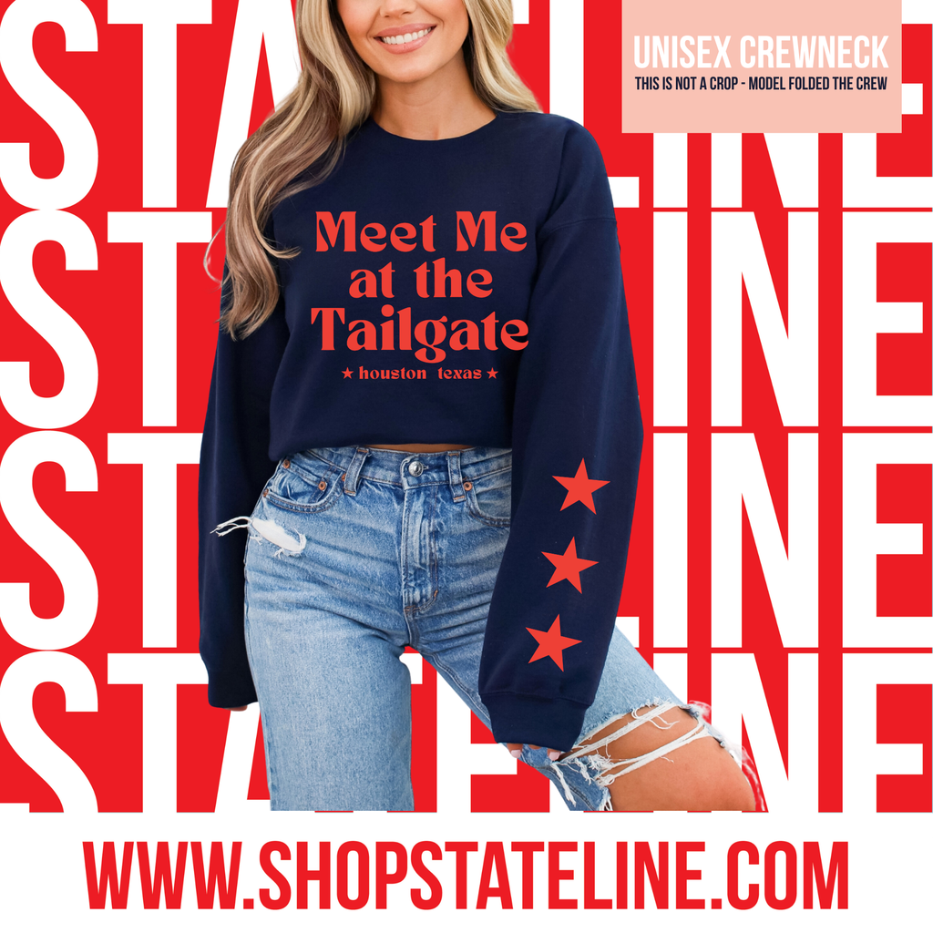 Meet Me at the Tailgate - Navy Crewneck Unisex